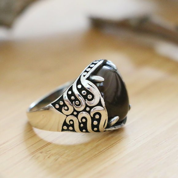Brown Agate Gemstone Ring, Moroccan Ring, 925 Sterling  Brown Agate STONE,925 Sterling Silver SIZE 8.25